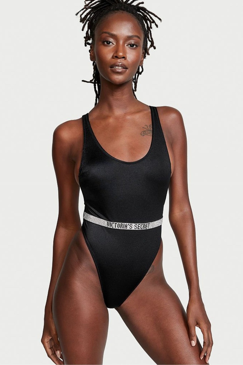 Victoria\'s Secret Very Sexy Shine Brides Belted Open Back Swimsuit Noir | NUMO-16253