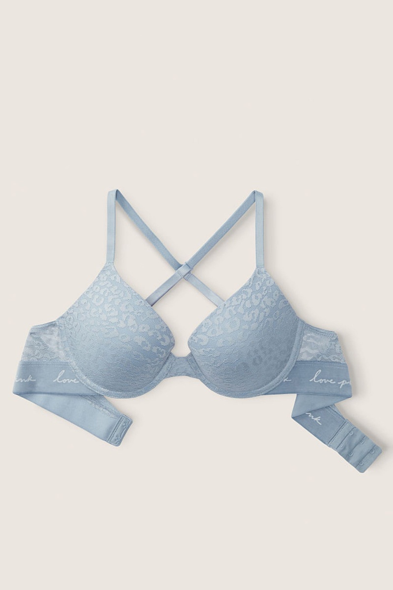 Victoria's Secret Wear Everywhere Dentelle Push Up T-Shirt Bra Bleu | XYPJ-82541