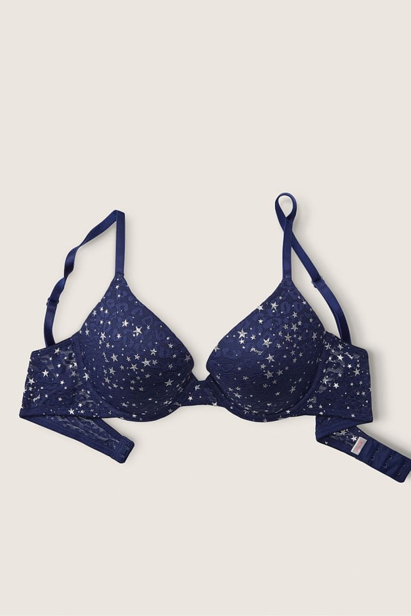 Victoria's Secret Wear Everywhere Dentelle Push Up T-Shirt Bra Bleu Marine Bleu | PJFA-03186