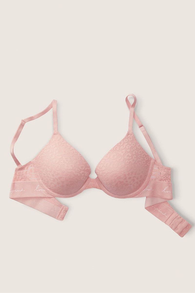 Victoria's Secret Wear Everywhere Dentelle Push Up T-Shirt Bra Argent Rose | COKF-70681