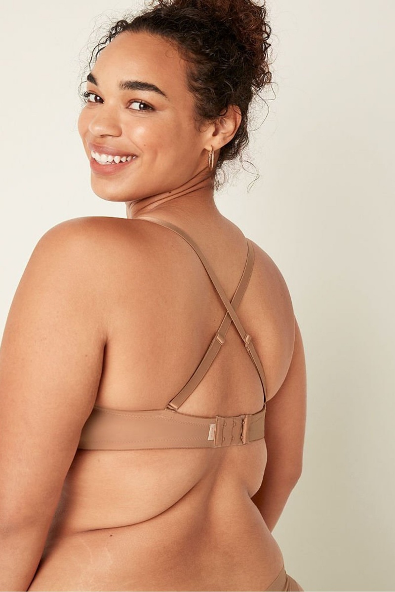 Victoria's Secret Wear Everywhere Smooth Multiway Strapless Push Up Bra Mocha Latte Nude | PENR-60498