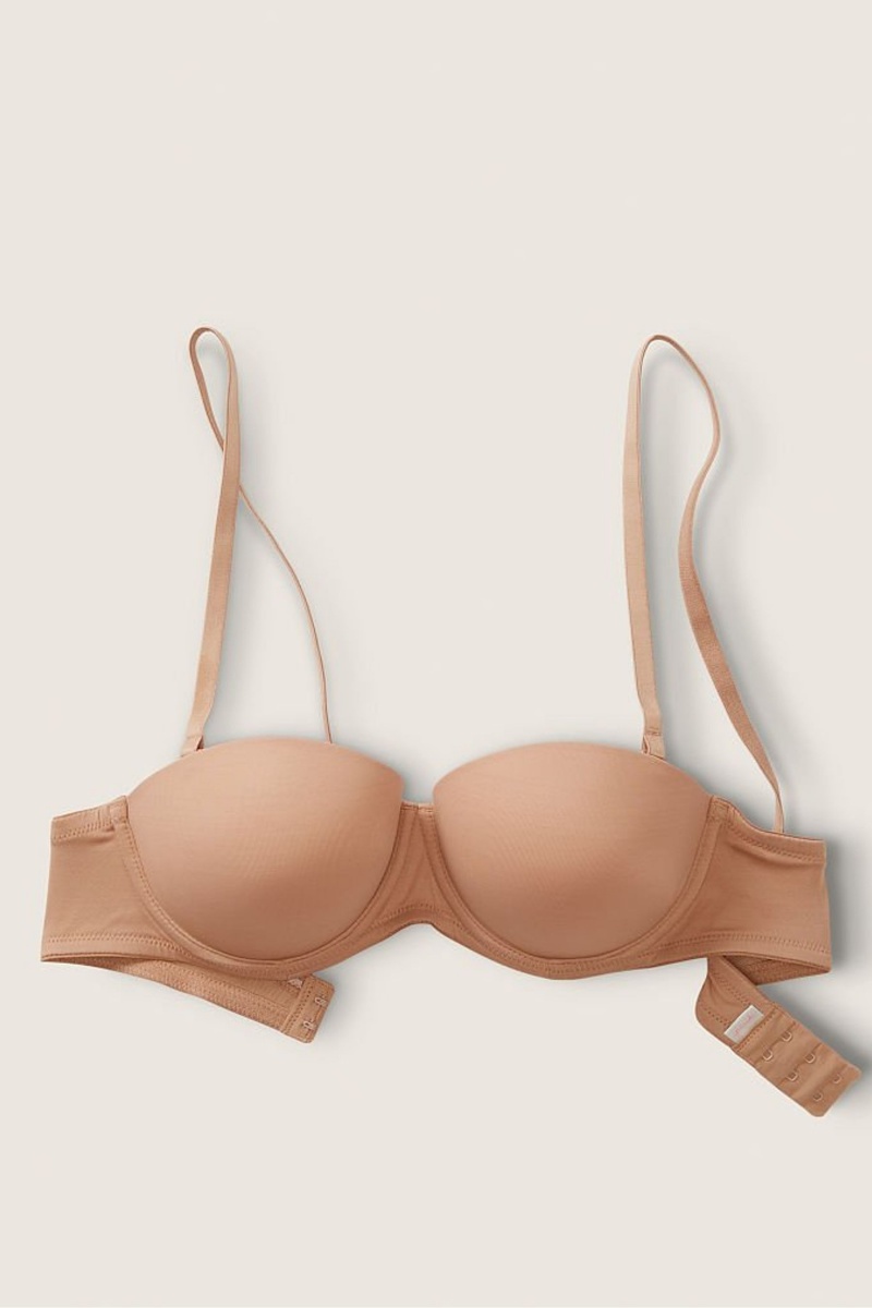 Victoria's Secret Wear Everywhere Smooth Multiway Strapless Push Up Bra Mocha Latte Nude | PENR-60498