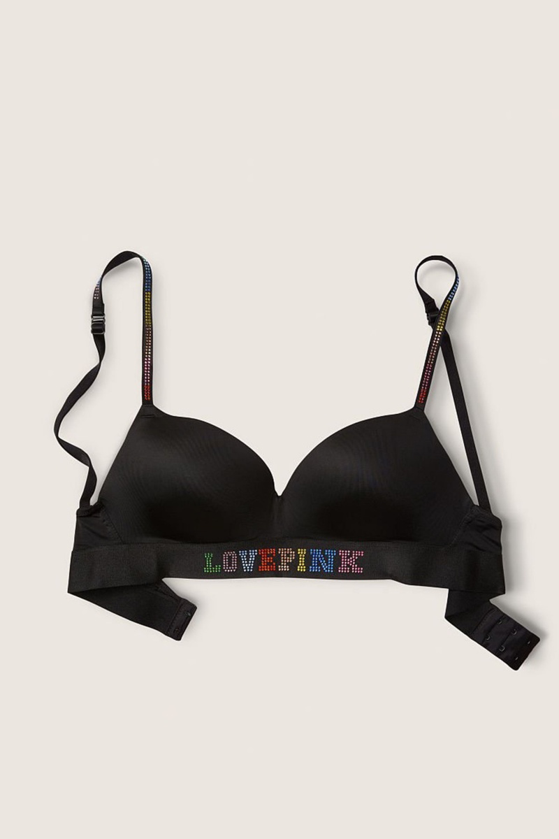 Victoria's Secret Wear Everywhere Smooth Shine Brides Non Wired Push Up T-Shirt Bra Noir | GODP-50719