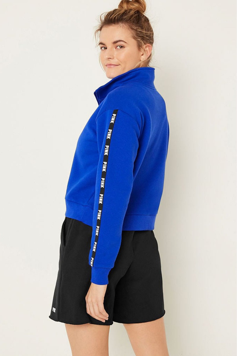 Victoria's Secret Zip Up Long Sleeve Crop Sweatshirt Bleu | WFMR-53816