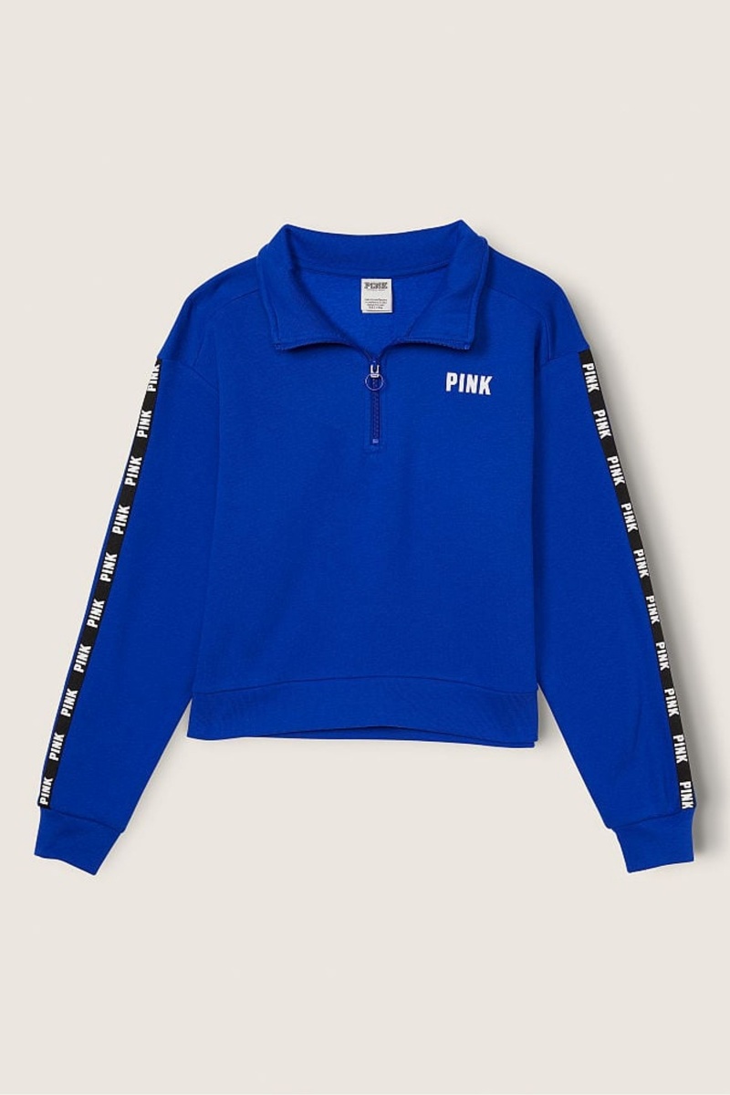 Victoria's Secret Zip Up Long Sleeve Crop Sweatshirt Bleu | WFMR-53816